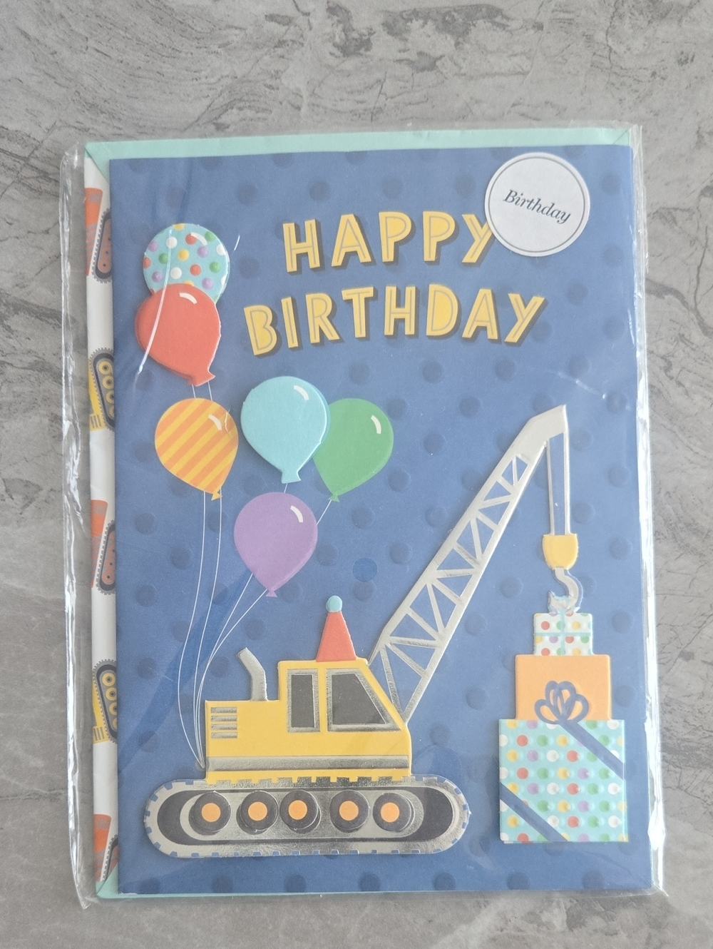 Novogratz Happy Birthday Construction Crane Car Balloons Greeting Card - Blue